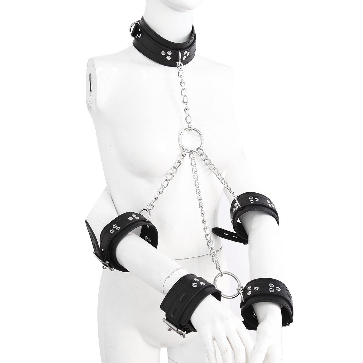 88 BDSM Adjustable Posture Collar, Handcuffs, And Arm Cuffs Set with Metal Link Chain, Adult Restraint Toy Kit, SM Bondage Game Toys, PU Leather. - Image 1