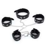 BDSM Adjustable Posture Collar, Handcuffs, And Arm Cuffs Set with Metal Link Chain, Adult Restraint Toy Kit, SM Bondage Game Toys, PU Leather. - Image 5