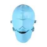 BDSM Blue Leather Head Masks with Detachable Eye Mask，PU Leather,With Mouth Gag,Adjustable Straps,For Use In BDSM Games