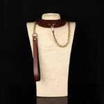 BDSM Genuine Leather Collar with Metal Lead Chain,Two Color Options For BDSM gatherings, Adult Erotic Play, And Role-Playing