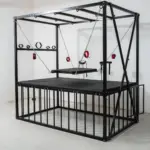 BDSM Large Multi-Functional Restraint Bed, Crafted From Carbon Steel, With A Suspension Swing, Wrist Cuffs, Ankle Cuffs, And Neck Collar,For SM Games