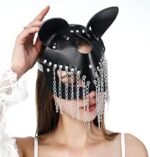 Leather Cat Rabbit Woman Mask,Adjustable Head Half Face,With Rivets Metal,For Masquerade,Cosplay Games - Image 2