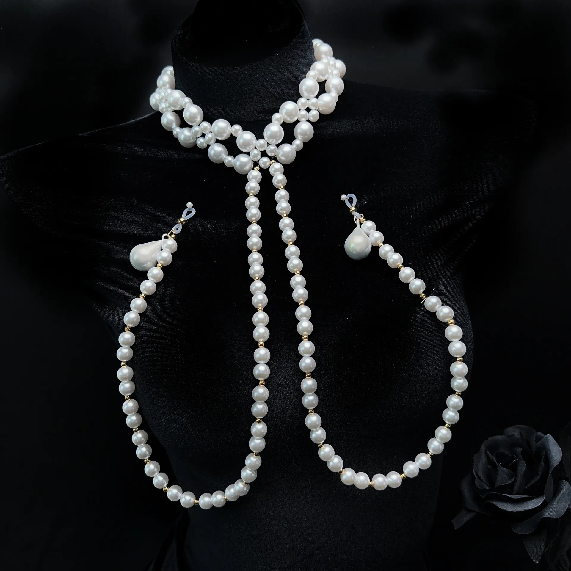 乳夹015 BDSM Pearl Necklace With Pearl Nipple Clamps,Nipple Clips for Adult Play Adjustable Clamps with Chains Stimulates Women, Sensory Game Play Adult Toys - Image 1
