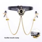 BDSM Pacifier Gag With Nipple Clamps Set, PU Material, For Adult Forced Mouth Opening Play, BDSM Discipline games, And Adult sex toys
