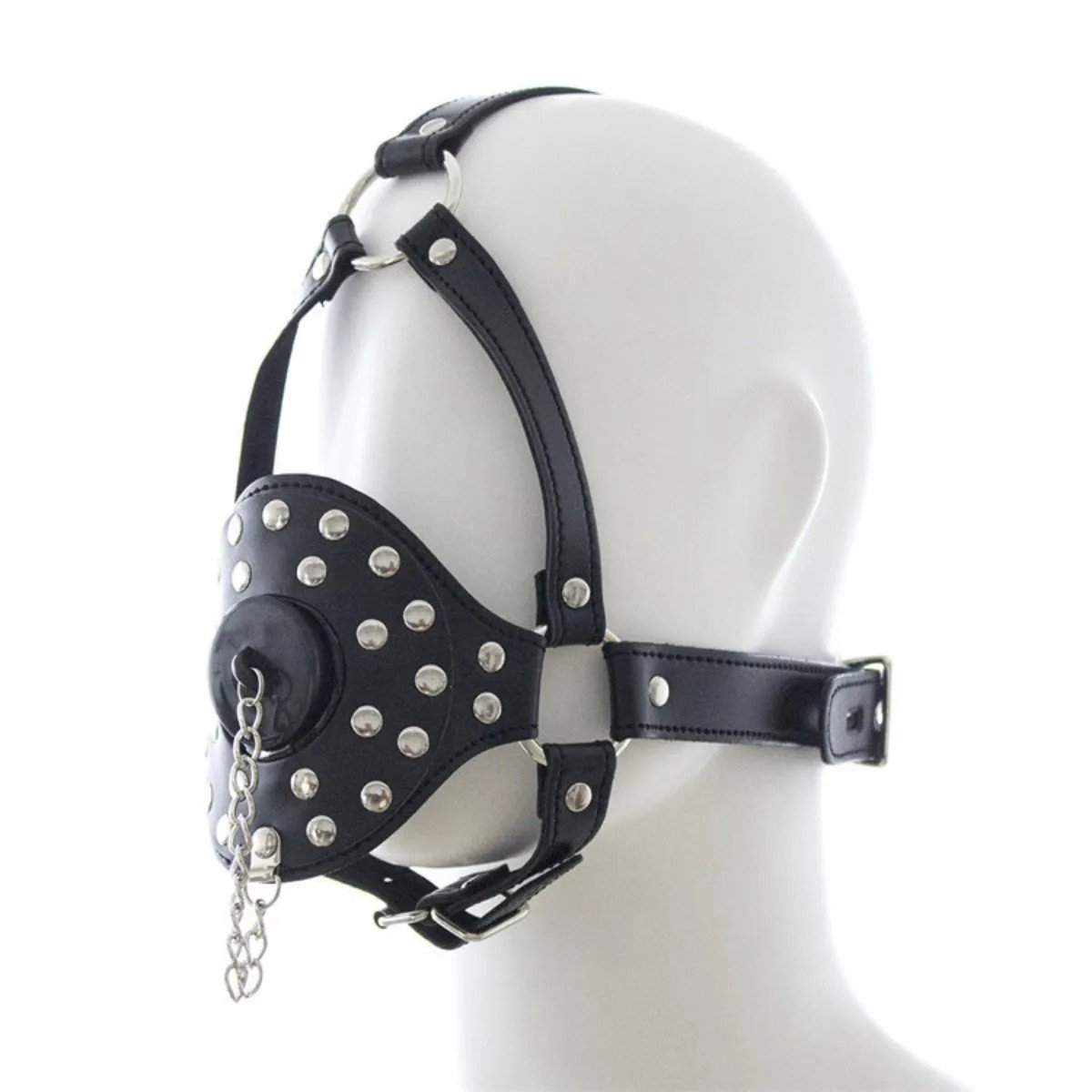 口塞006 BDSM Toilet-Style Restraint Hood, Sex Mask,Punk Rivet Details, Openable Mouth Part, PU Leather With Adjustable Straps. - Image 1