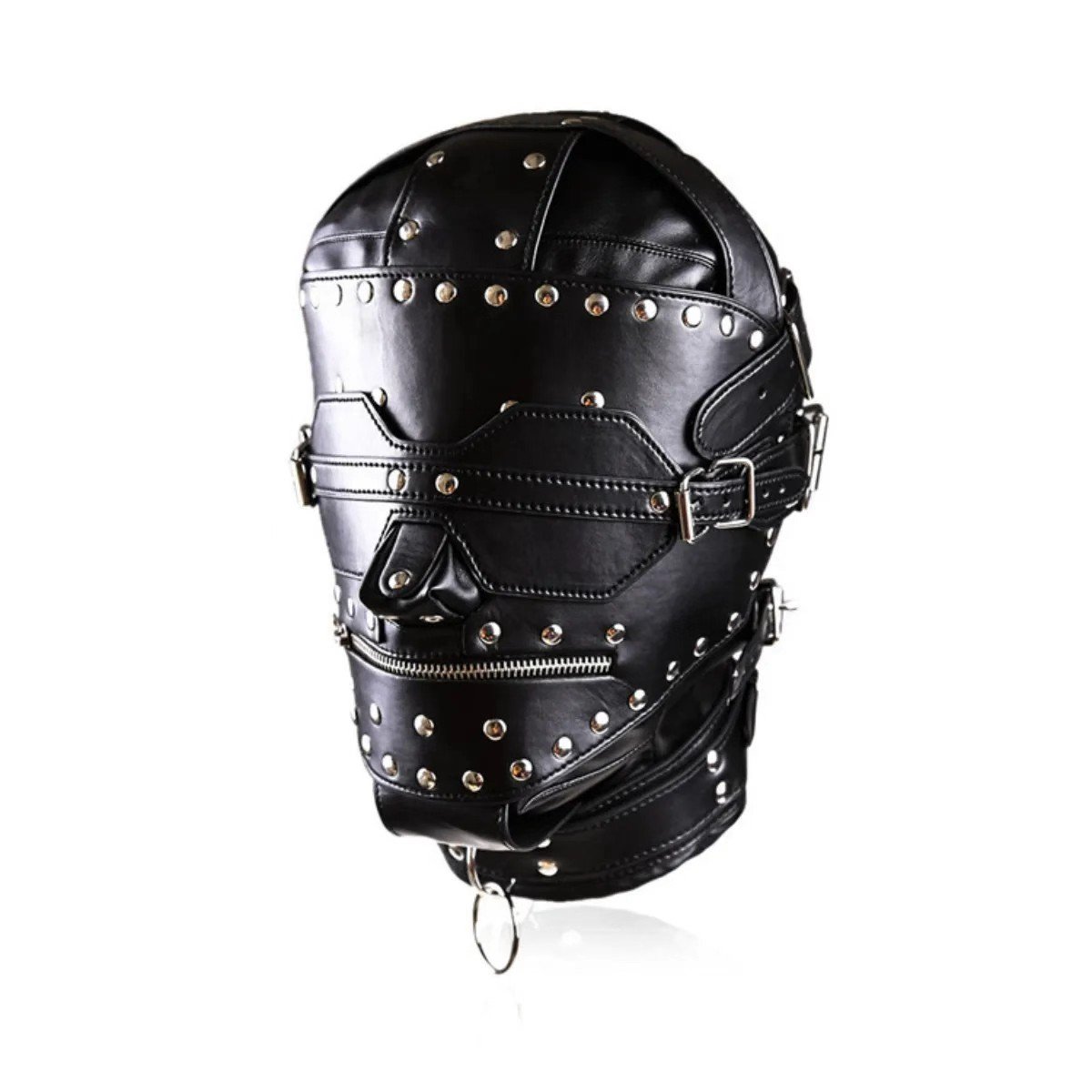 面罩011 BDSM Soft Leather Masks With Blindfold Zipper,Punk Rivet Hood, Perfect Role-Play Costume & Stylish Accessory Headgear - Image 1