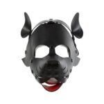 BDSM Black Dog Hood, Fetish Mask, Made Of PU Leather With Cut-Out Openings For Eyes and Mouth, For Couples'Role-Play