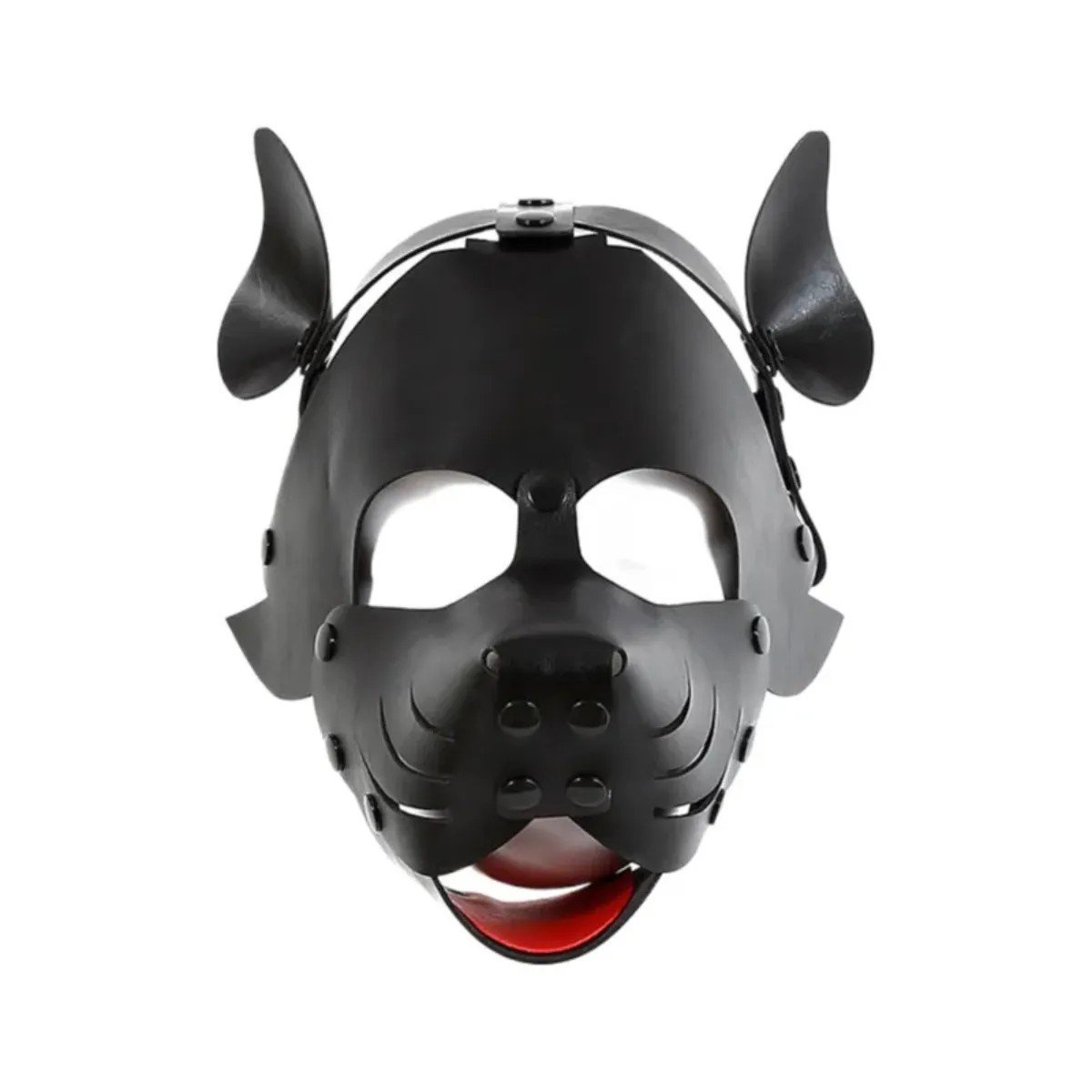 面罩008 BDSM Black Dog Hood, Fetish Mask, Made Of PU Leather With Cut-Out Openings For Eyes and Mouth, For Couples'Role-Play - Image 1