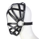 BDSM Black Leather Full-Cover Hood, Adjustable Straps, Crossed And Openwork Design, Breathable And Suitable for Use in Sexual Games. - Image 2