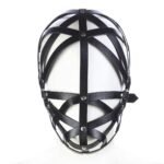 BDSM Black Leather Full-Cover Hood, Adjustable Straps, Crossed And Openwork Design, Breathable And Suitable for Use in Sexual Games. - Image 3