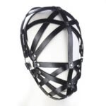 BDSM Black Leather Full-Cover Hood, Adjustable Straps, Crossed And Openwork Design, Breathable And Suitable for Use in Sexual Games. - Image 4