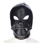 Lacing Head Hood Hollow Out Eyes,Detachable Zipper Mouth,PU Leather,Soft and Skin-Friendly For Couples' Role-Play
