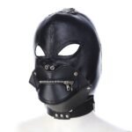 Lacing Head Hood Hollow Out Eyes,Detachable Zipper Mouth,PU Leather,Soft and Skin-Friendly For Couples' Role-Play - Image 3