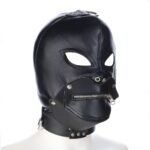 Lacing Head Hood Hollow Out Eyes,Detachable Zipper Mouth,PU Leather,Soft and Skin-Friendly For Couples' Role-Play - Image 4