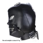 Lacing Head Hood Hollow Out Eyes,Detachable Zipper Mouth,PU Leather,Soft and Skin-Friendly For Couples' Role-Play - Image 5