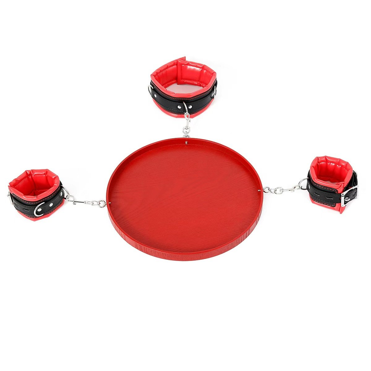 SM工具002 BDSM Slave Role-Play Toy Set, Includes a Wooden Tray With Collar, Handcuffs, And metal connecting Chain. For BDSM Games, Couples' Erotic toys - Image 1