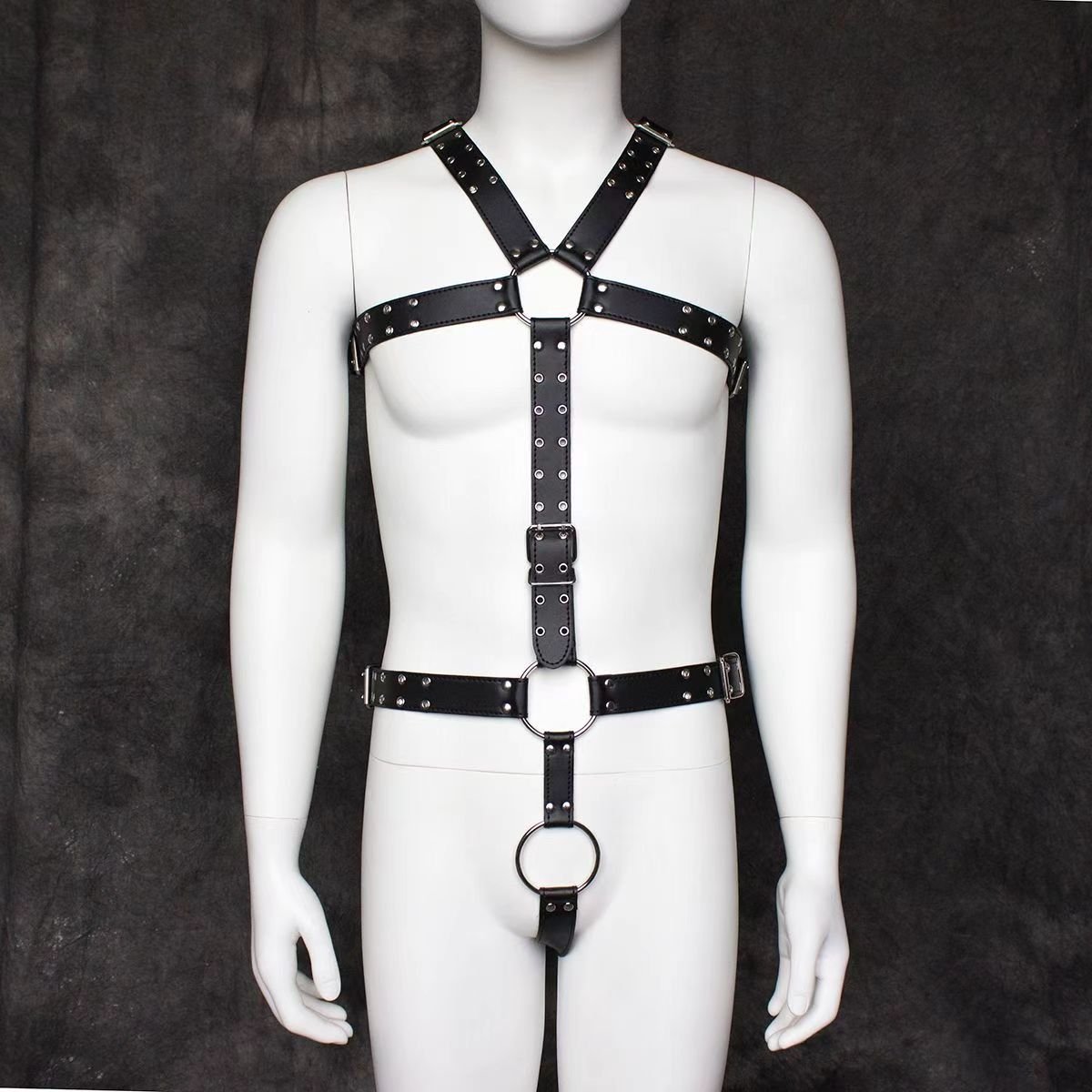 衣服002 BDSM Men's Body Chest Harness Belt Strap, PU Leather Punk Harness Belt with Adjustable Buckles, Cosplay Costume Nightclub Clubwear Party Club Masquerade Fetish Bondage - Image 1