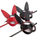 BDSM Adjustable Leather Rabbit Mask,Punk Black Cat Mask,For Birthday Easter Halloween Masquerade Cosplay Party - Image 2