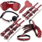 BDSM Crocodile-Textured 7-Piece BDSM Restraint Set, made of PU leather, For adult sexual game toys and BDSM bondage gear.