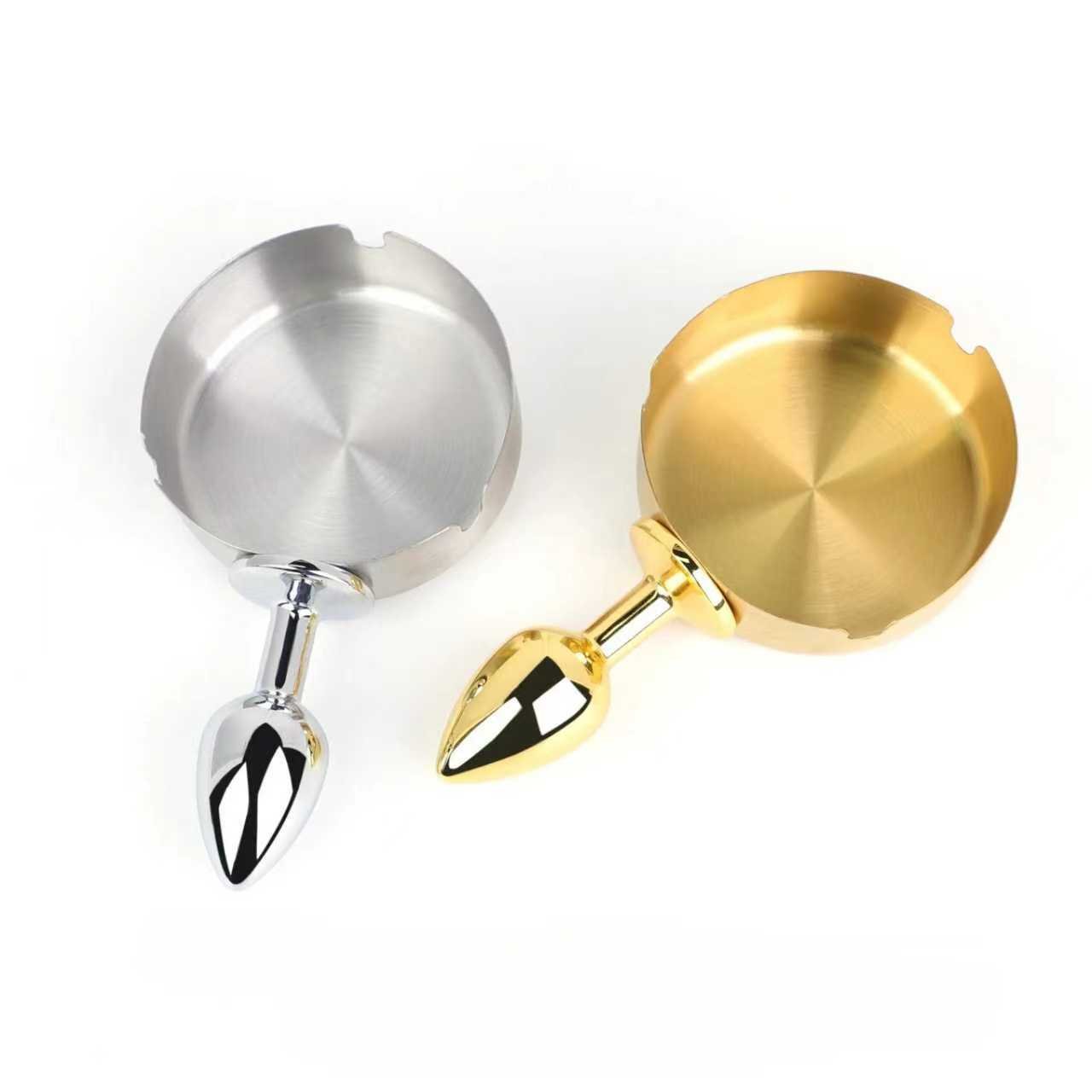 肛塞004 BDSM Ashtray-Shaped Anal Plug Available In Gold And Silver Finishes, For anal play, BDSM Training Sex Toys, And Couples' Role-Playing - Image 1