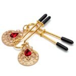 BDSM Ruby Nipple Clamps Set with Diamonds, Nipple Toys Nipple Clips Women Sex Toys with Jewelry, Adjustable Breast Clamps Female