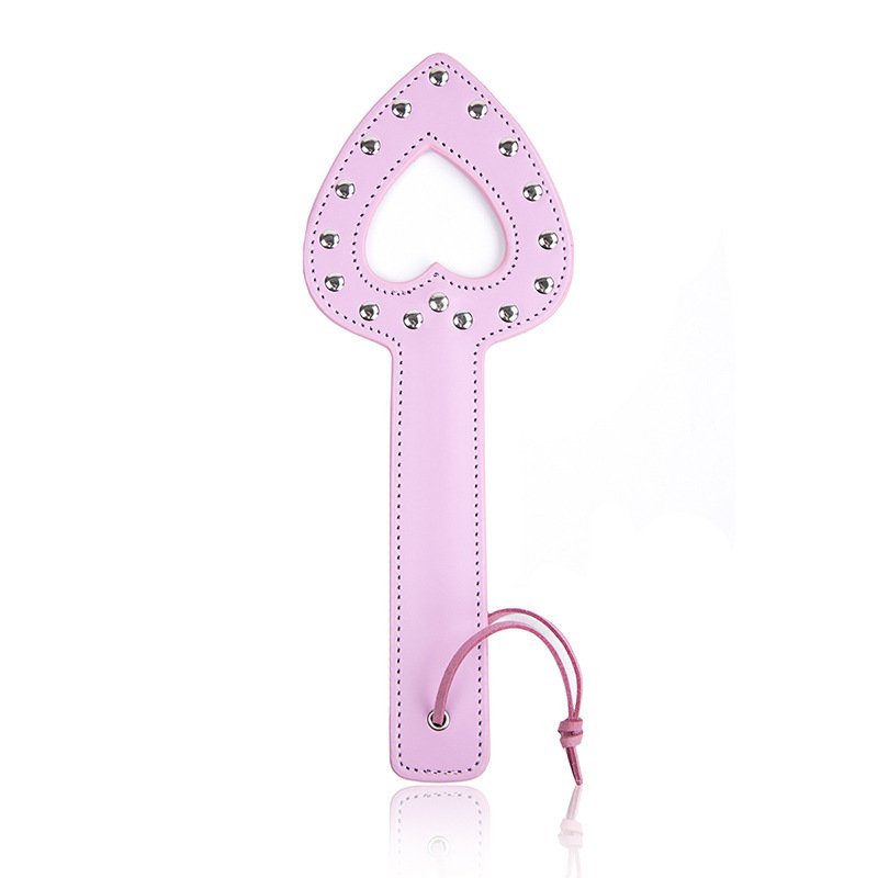 拍子002 BDSM Pink Sexual Heart Spanking Paddle,Rivet Design,11.6 inch Faux Leather Wide Paddles Sex Toys for Adults Role-Play - Image 1