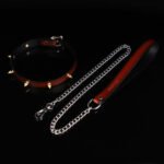 BDSM Genuine Leather Choker,Sex Studded Collar With Metal Lead Chain For BDSM Adult Play - Image 2