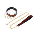 BDSM Genuine Leather Five-Ring Collar with Metal Lead Chain, Suitable for BDSM Adult Play and Cosplay Games - Image 5
