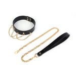 BDSM Genuine Leather Five-Ring Collar with Metal Lead Chain, Suitable for BDSM Adult Play and Cosplay Games - Image 4