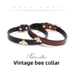 BDSM Genuine Leather Bee-Themed Collar with Metal Lead Chain, Two Color Options, For Adult Role-Play Games and BDSM Games