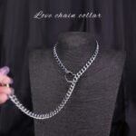 BDSM Heart O-ring Slip Collar Necklace For Women, Handmade Punk Gothic Cuban Necklace Jewelry Adjustable Lariat Y-Necklace For BDSM Games