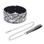 BDSM Snake-Textured Studded Restraint Collar with Metal Lead Chain, PU Leather Choker,For BDSM Role-Play Games, Adult Sex Toys, Couples' Toys - Image 4