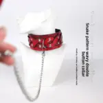 BDSM Snake-Textured Studded Restraint Collar with Metal Lead Chain, PU Leather Choker,For BDSM Role-Play Games, Adult Sex Toys, Couples' Toys