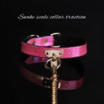 BDSM Pink Snake-Textured Restraint Collar With Metal Lead Chain, PU Material, For Collectibles Adult Play Toys, BDSM Role-Play - Image 2