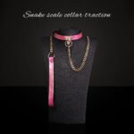 BDSM Pink Snake-Textured Restraint Collar With Metal Lead Chain, PU Material, For Collectibles Adult Play Toys, BDSM Role-Play