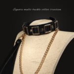 BDSM Square Multi-D-Ring Choker with Metal Lead Chain, PU Material, For Adult Game Toys, Sexual Play Toys, Couples Role-Play - Image 2
