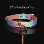 BDSM Macaron-Colored O-Ring Restraint Collar with Metal Lead Chain, PU Leather Choker, For Couples Sexual Play, BDSM Games, Role-Play - Image 4