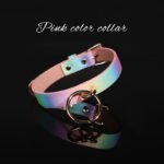 BDSM Macaron-Colored O-Ring Restraint Collar with Metal Lead Chain, PU Leather Choker, For Couples Sexual Play, BDSM Games, Role-Play - Image 3