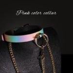 BDSM Macaron-Colored O-Ring Restraint Collar with Metal Lead Chain, PU Leather Choker, For Couples Sexual Play, BDSM Games, Role-Play - Image 2