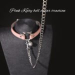 BDSM Pink Kitten Bell Restraint Collar with Metal Lead Chain, PU Leather Choker, For Couples Role-Play, BDSM Gatherings, And Adult Sexual Games