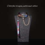 BDSM Marbled-Color Restraint Collar with Metal Lead Chain, PU Leather Choker,For Collectors, Adult Sexual Play Toys, and BDSM Role-Play