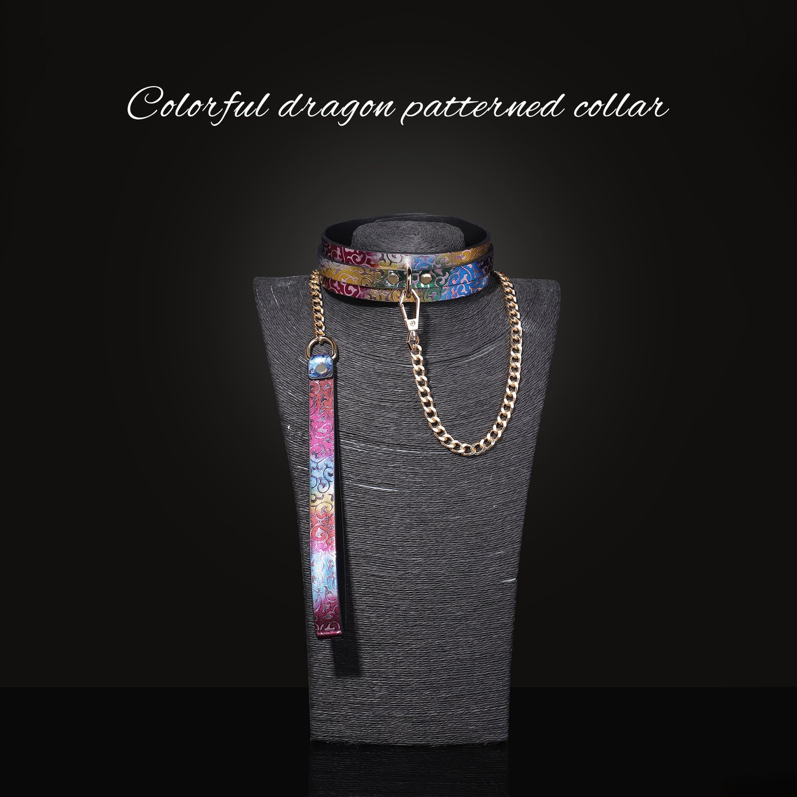 颈链026 BDSM Marbled-Color Restraint Collar with Metal Lead Chain, PU Leather Choker,For Collectors, Adult Sexual Play Toys, and BDSM Role-Play - Image 1