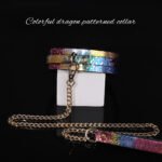 BDSM Marbled-Color Restraint Collar with Metal Lead Chain, PU Leather Choker,For Collectors, Adult Sexual Play Toys, and BDSM Role-Play - Image 3