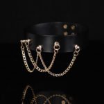 BDSM Genuine Leather Five-Ring Collar with Metal Lead Chain, Suitable for BDSM Adult Play and Cosplay Games - Image 3