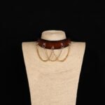 BDSM Genuine Leather Five-Ring Collar with Metal Lead Chain, Suitable for BDSM Adult Play and Cosplay Games