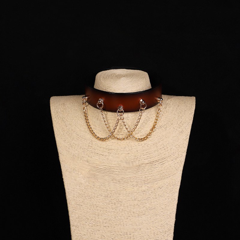 颈链006 BDSM Genuine Leather Five-Ring Collar with Metal Lead Chain, Suitable for BDSM Adult Play and Cosplay Games - Image 1